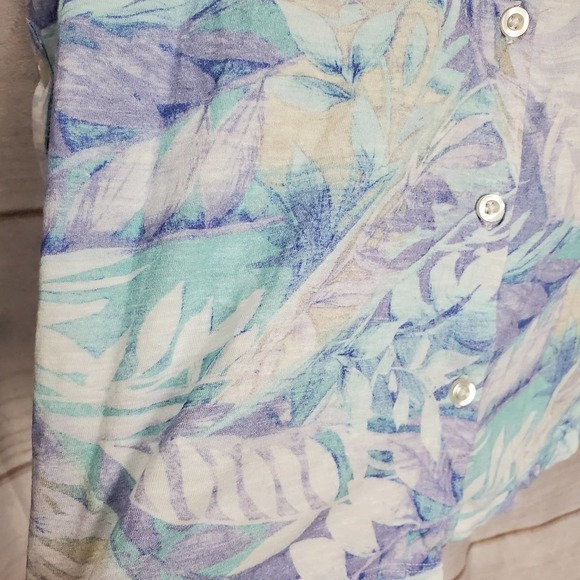 Chico's Blouse Women's XSmall Blue Button Floral Tropical Blue Purple Soft - Picture 5 of 9